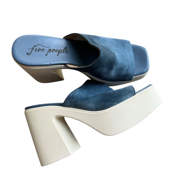 Free People - Zoe Platform Vintage Heels Blue Suede Size 39 (US 8.5–9) - Picture 1 of 11